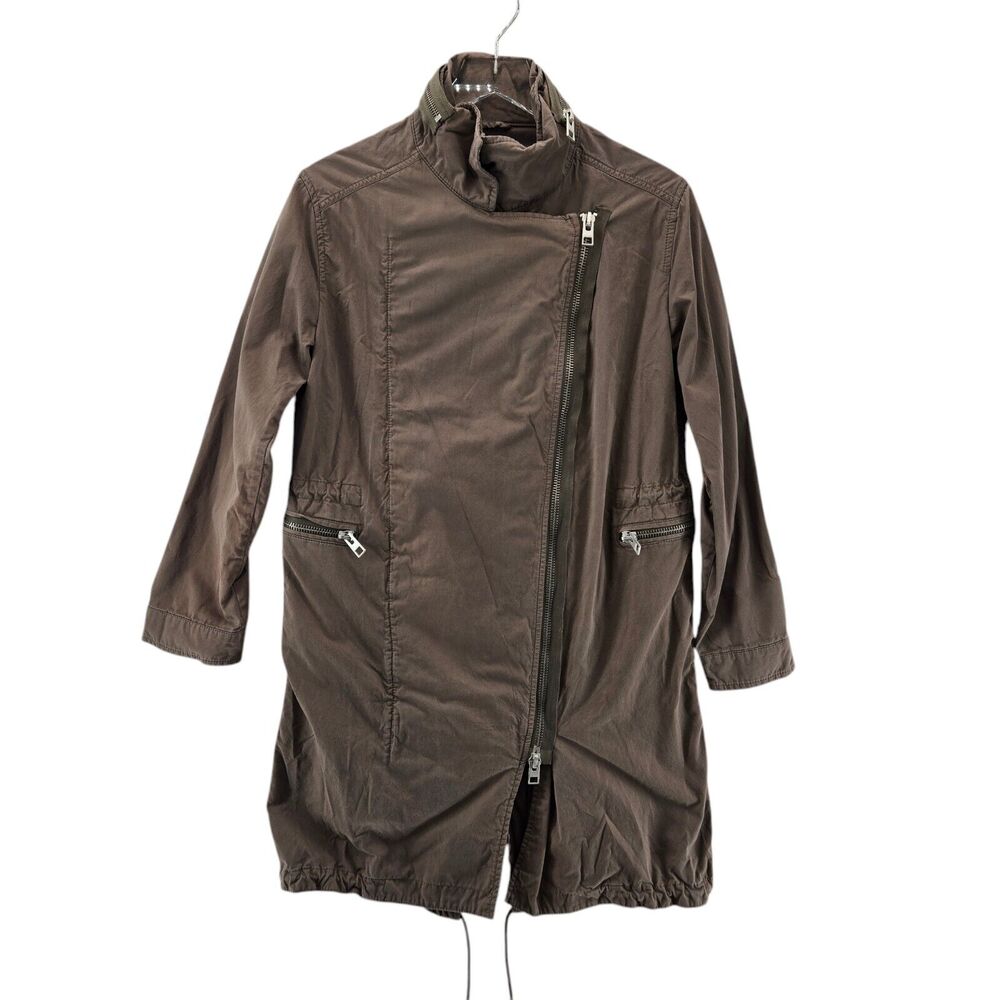Allsaints‎ Loki Parka Womens 2 Brown Lightweight Canvas Mid Length Asymmetrical